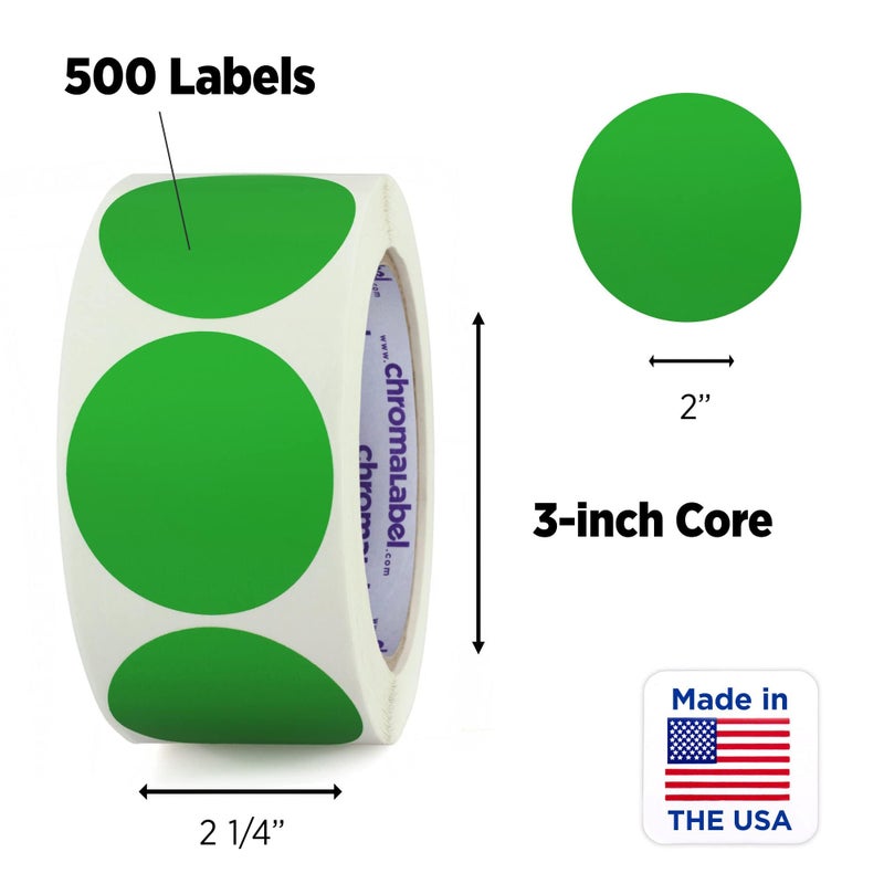 ChromaLabel 2 Inch Round Label Removable Color Code Dot Stickers, Inventory Label, 500 Labels per Roll, Green - Image 3
